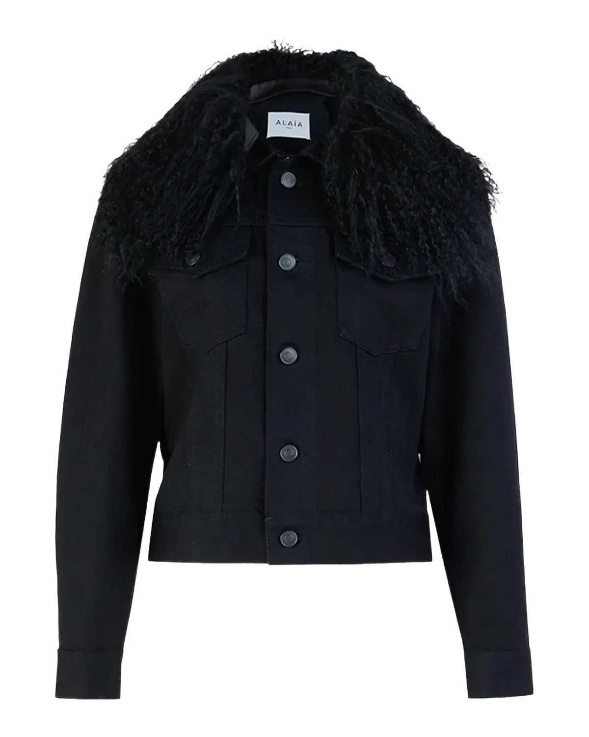 Alaïa Lamb Shearling Collar Denim Trucker Jacket