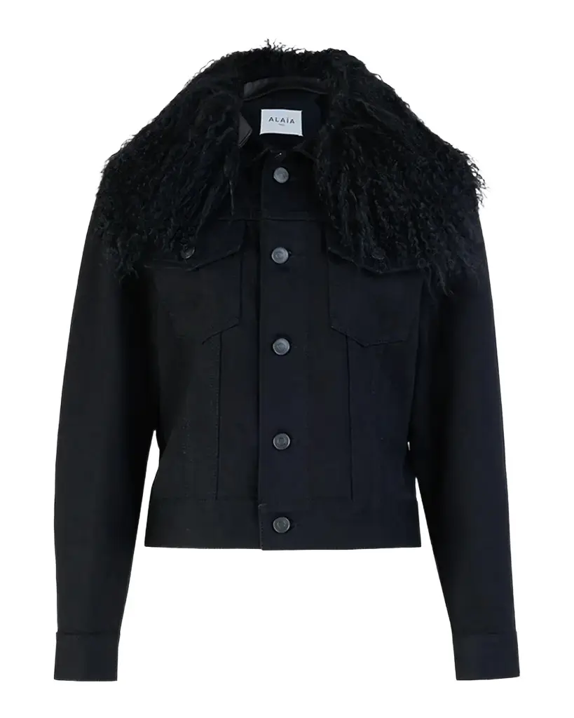 Lamb Shearling Collar Denim Trucker Jacket Lamb Shearling Collar Denim Trucker Jacket