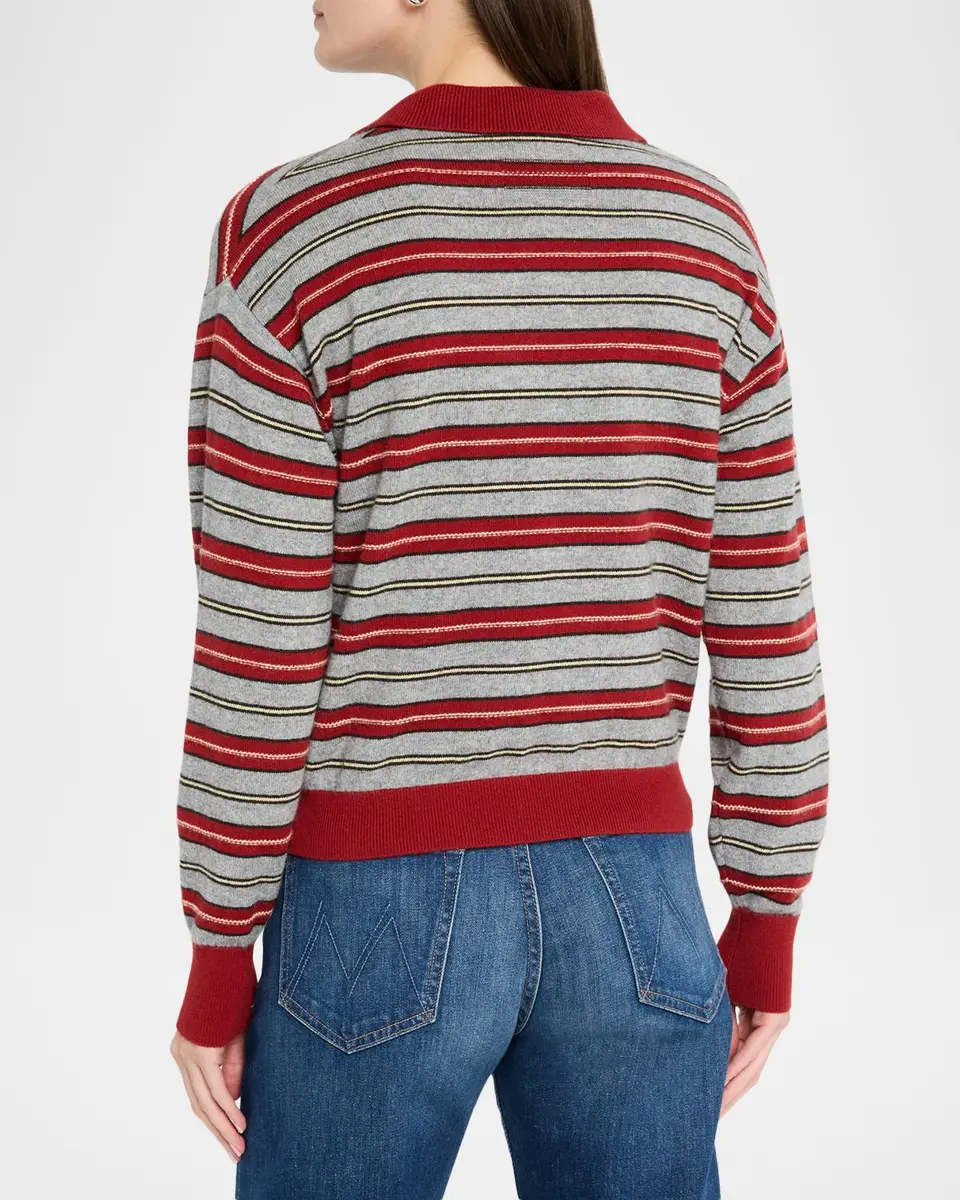 Guest In Residence Collegiate Striped Cashmere Polo Sweater | Thumbnail 3 Guest In Residence Collegiate Striped Cashmere Polo Sweater | Thumbnail 3