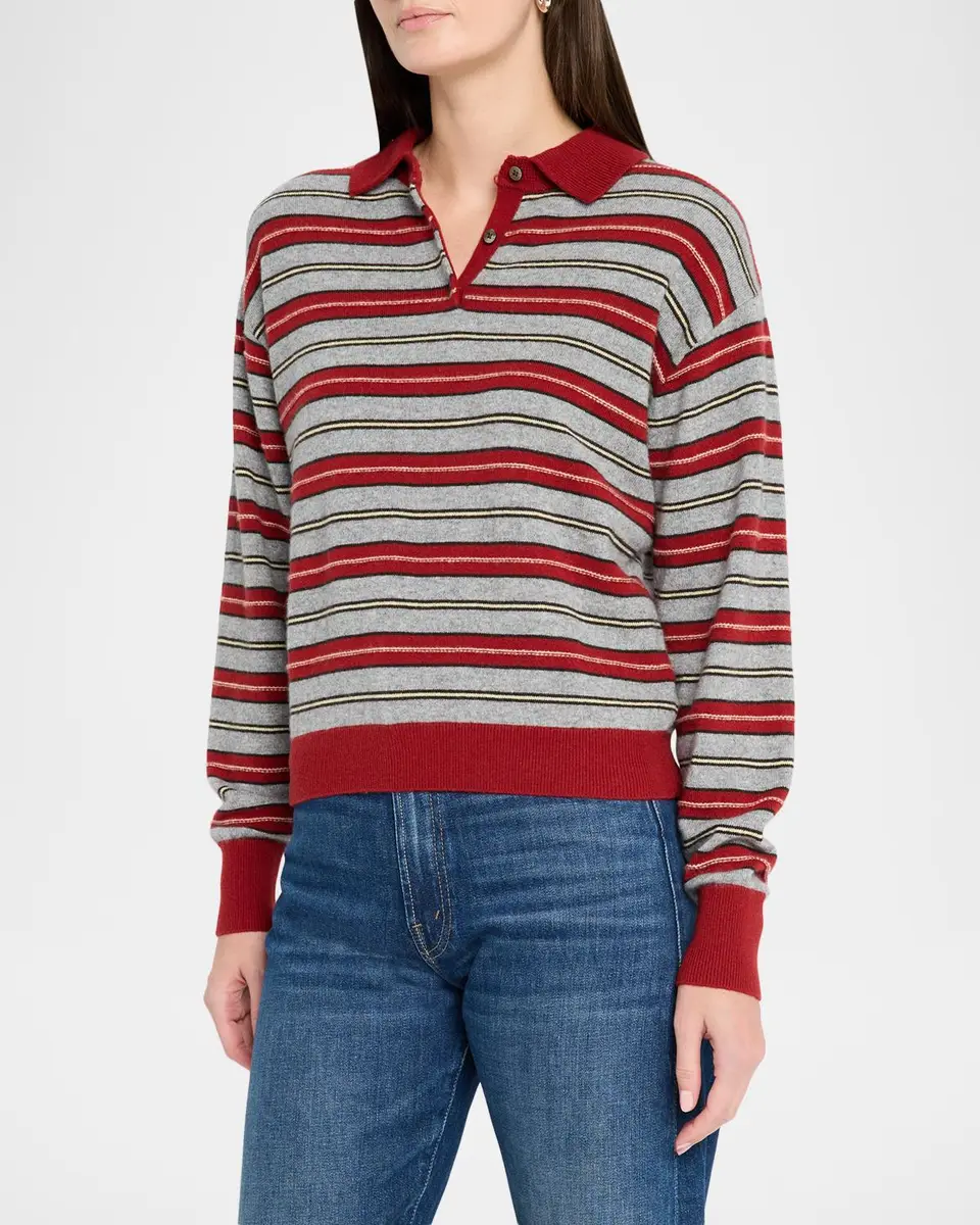 Guest In Residence Collegiate Striped Cashmere Polo Sweater | Thumbnail 4 Guest In Residence Collegiate Striped Cashmere Polo Sweater | Thumbnail 4
