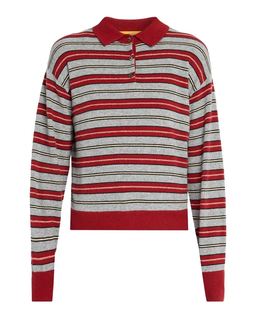 Collegiate Striped Cashmere Polo Sweater Collegiate Striped Cashmere Polo Sweater