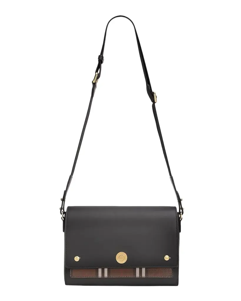 Note Medium Leather & Check Crossbody Bag Note Medium Leather & Check Crossbody Bag