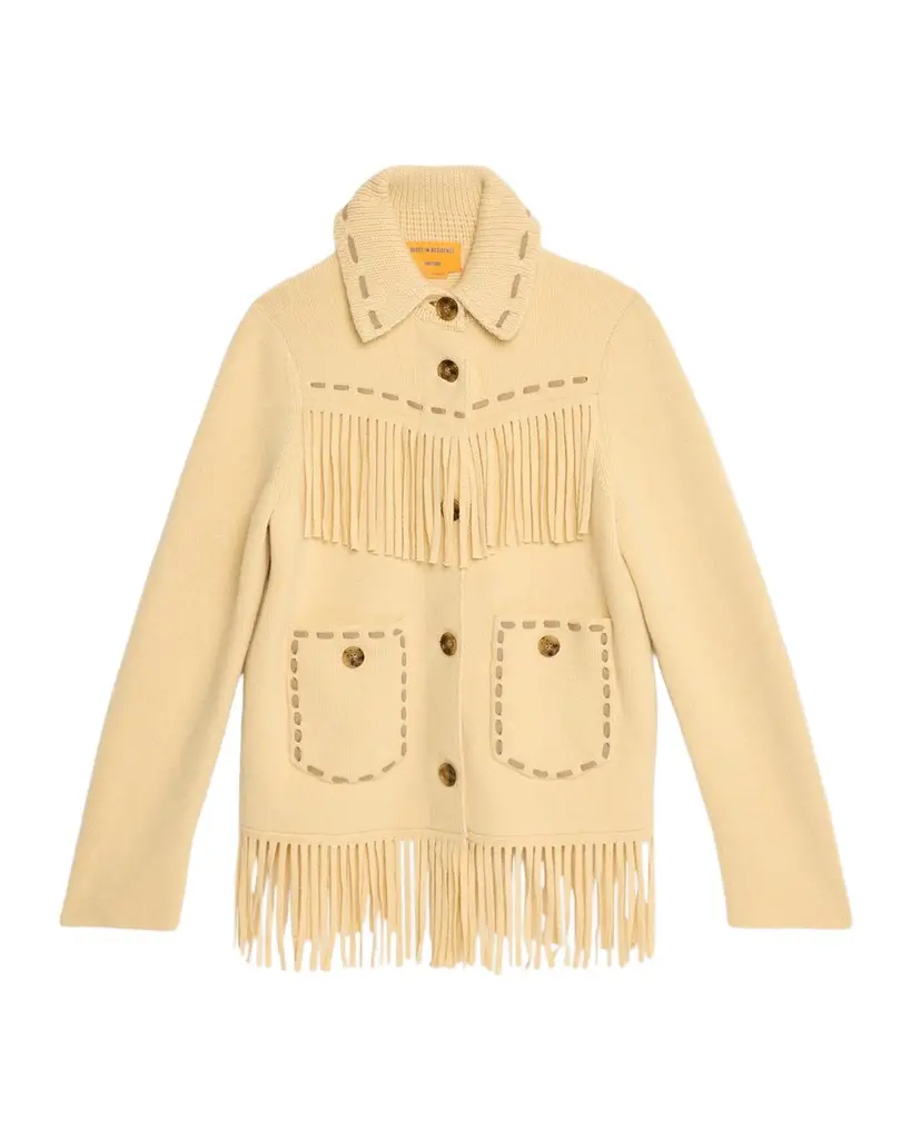 Guest In Residence Western Fringe Cashmere-Wool Knit Jacket