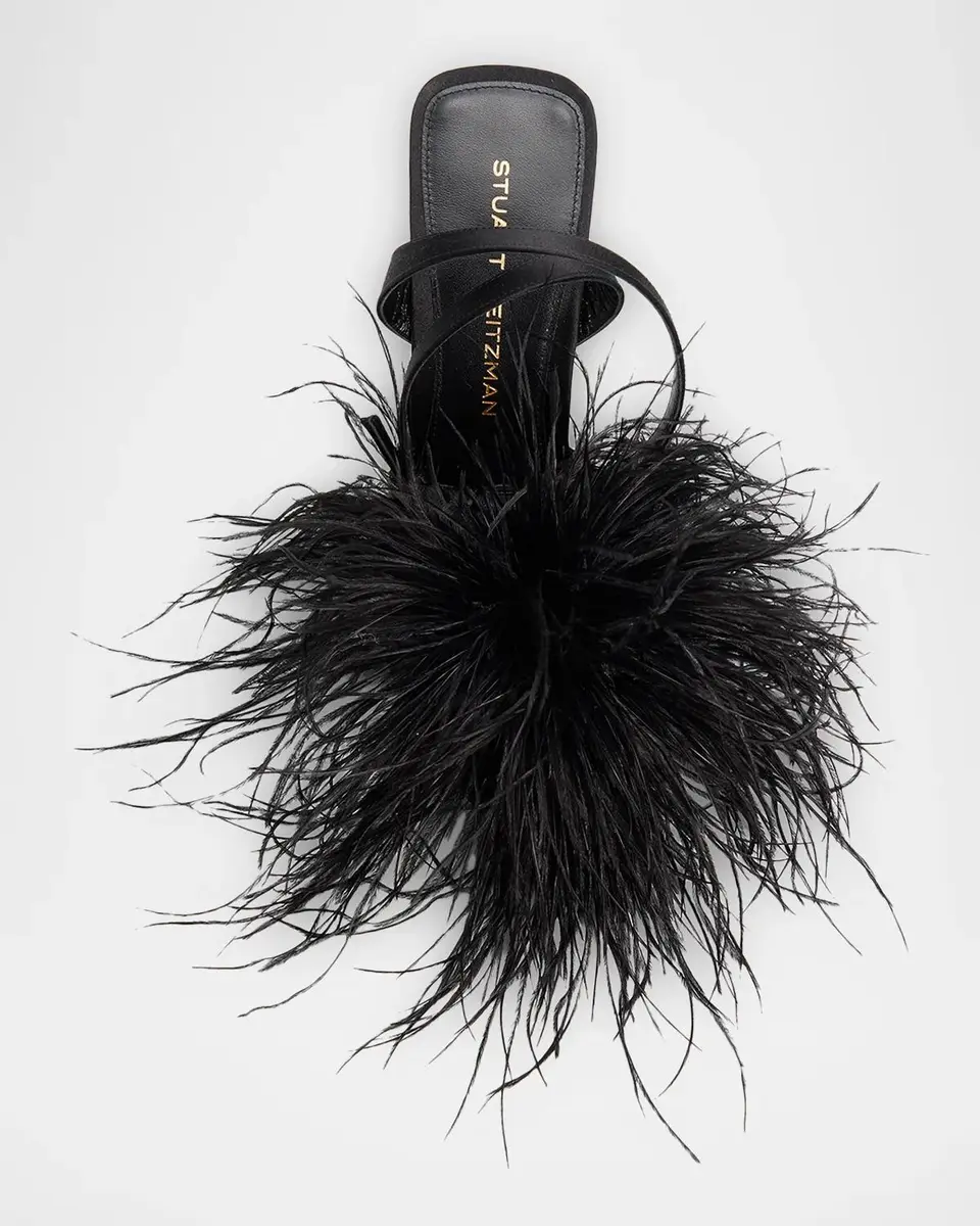 Stuart Weitzman Boa 100MM Feather-Accent Satin Sandals | Thumbnail 6