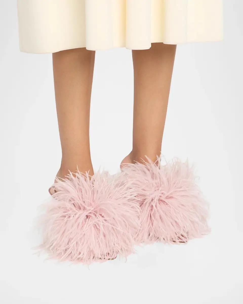 Stuart Weitzman Boa Feather & Satin Slide Sandals | Thumbnail 2 Stuart Weitzman Boa Feather & Satin Slide Sandals | Thumbnail 2