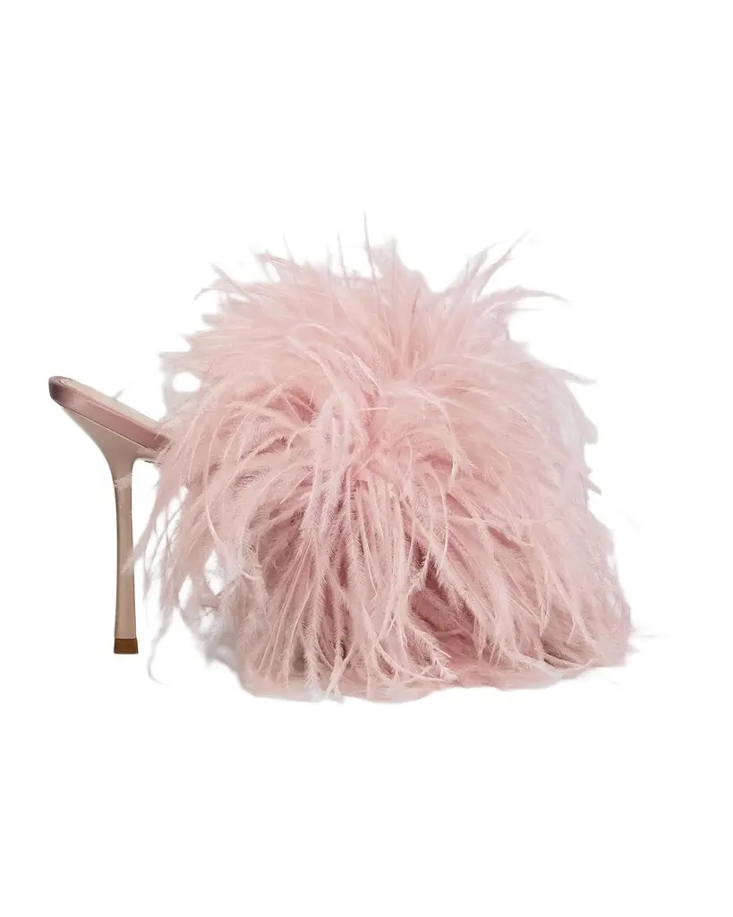 Boa Feather & Satin Slide Sandals Boa Feather & Satin Slide Sandals