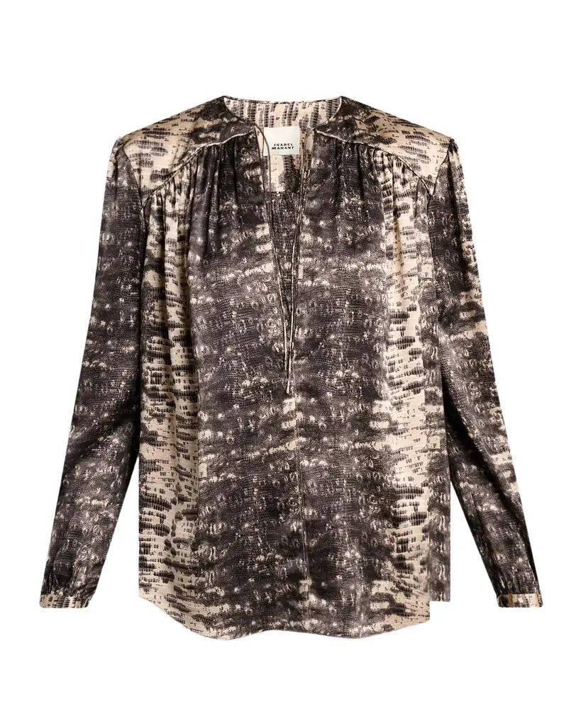 Isabel Marant Laraya Snake-Print Silk Peasant Blouse