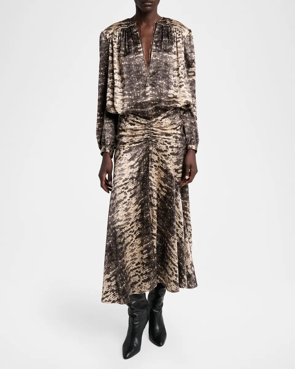 Isabel Marant Laren Python-Print Ruched Silk Midi Skirt | Thumbnail 2 Isabel Marant Laren Python-Print Ruched Silk Midi Skirt | Thumbnail 2