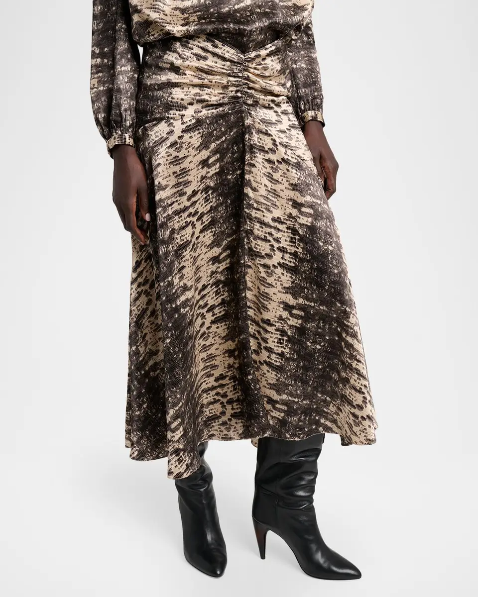 Isabel Marant Laren Python-Print Ruched Silk Midi Skirt | Thumbnail 4 Isabel Marant Laren Python-Print Ruched Silk Midi Skirt | Thumbnail 4