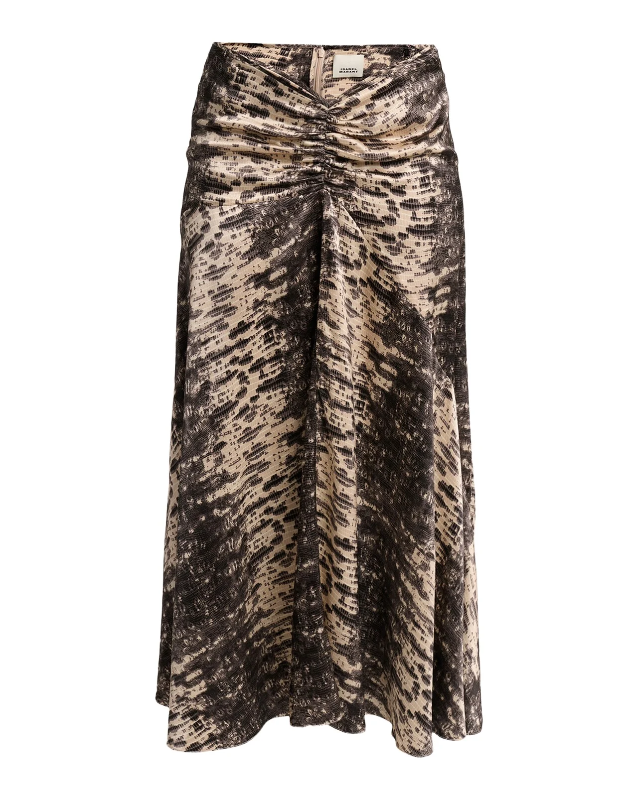 Laren Python-Print Ruched Silk Midi Skirt Laren Python-Print Ruched Silk Midi Skirt