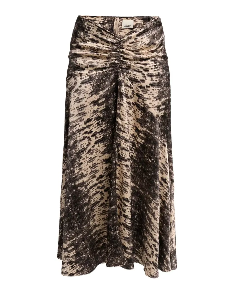 Isabel Marant Laren Python-Print Ruched Silk Midi Skirt