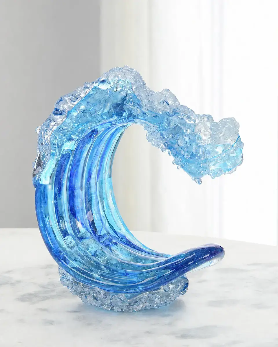 John-Richard Collection Ocean Blue Waves Handblown Glass Sculpture II