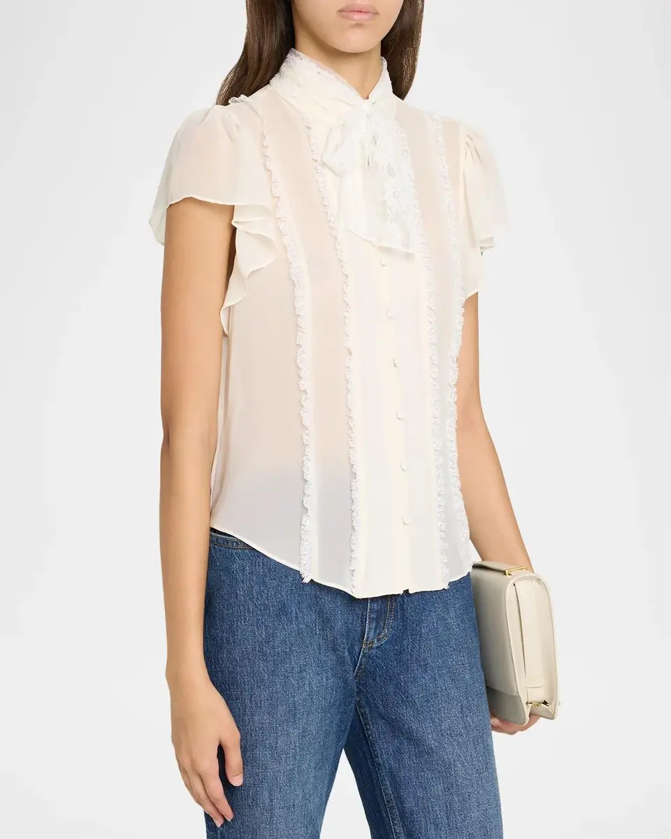 Cinq à Sept Virelle Lace-Trim Sheer Blouse | Thumbnail 4 Cinq à Sept Virelle Lace-Trim Sheer Blouse | Thumbnail 4