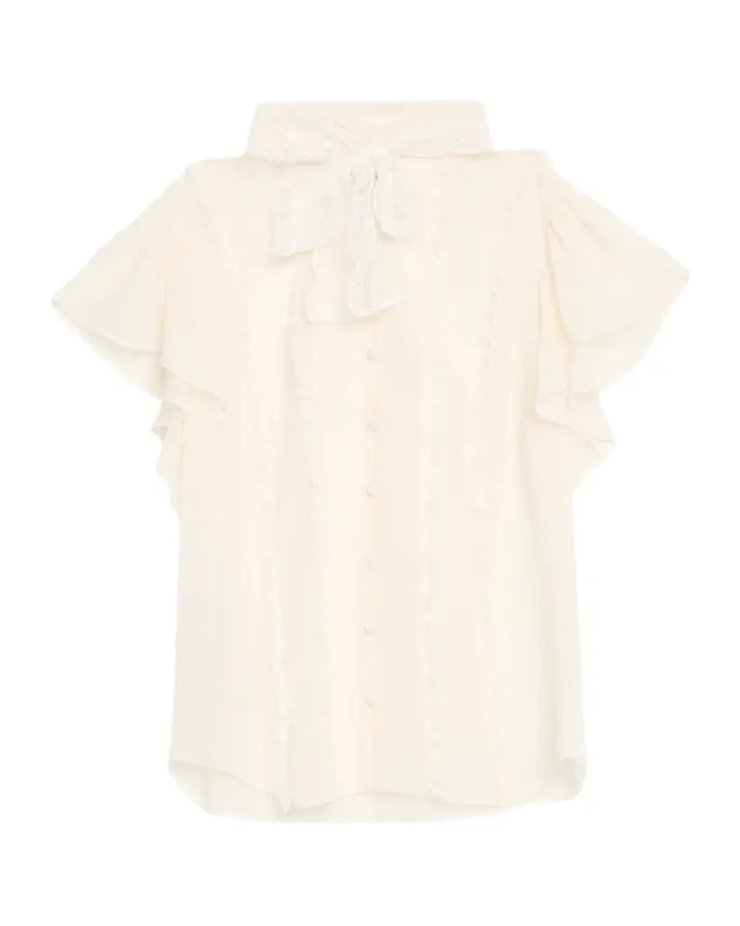 Cinq à Sept Virelle Lace-Trim Sheer Blouse