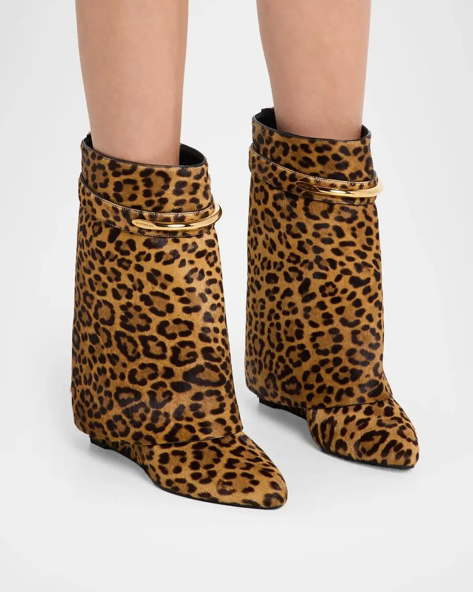 Givenchy 90mm Shark Pinch Leopard Calf Hair Wedge Ankle Boots | Thumbnail 2