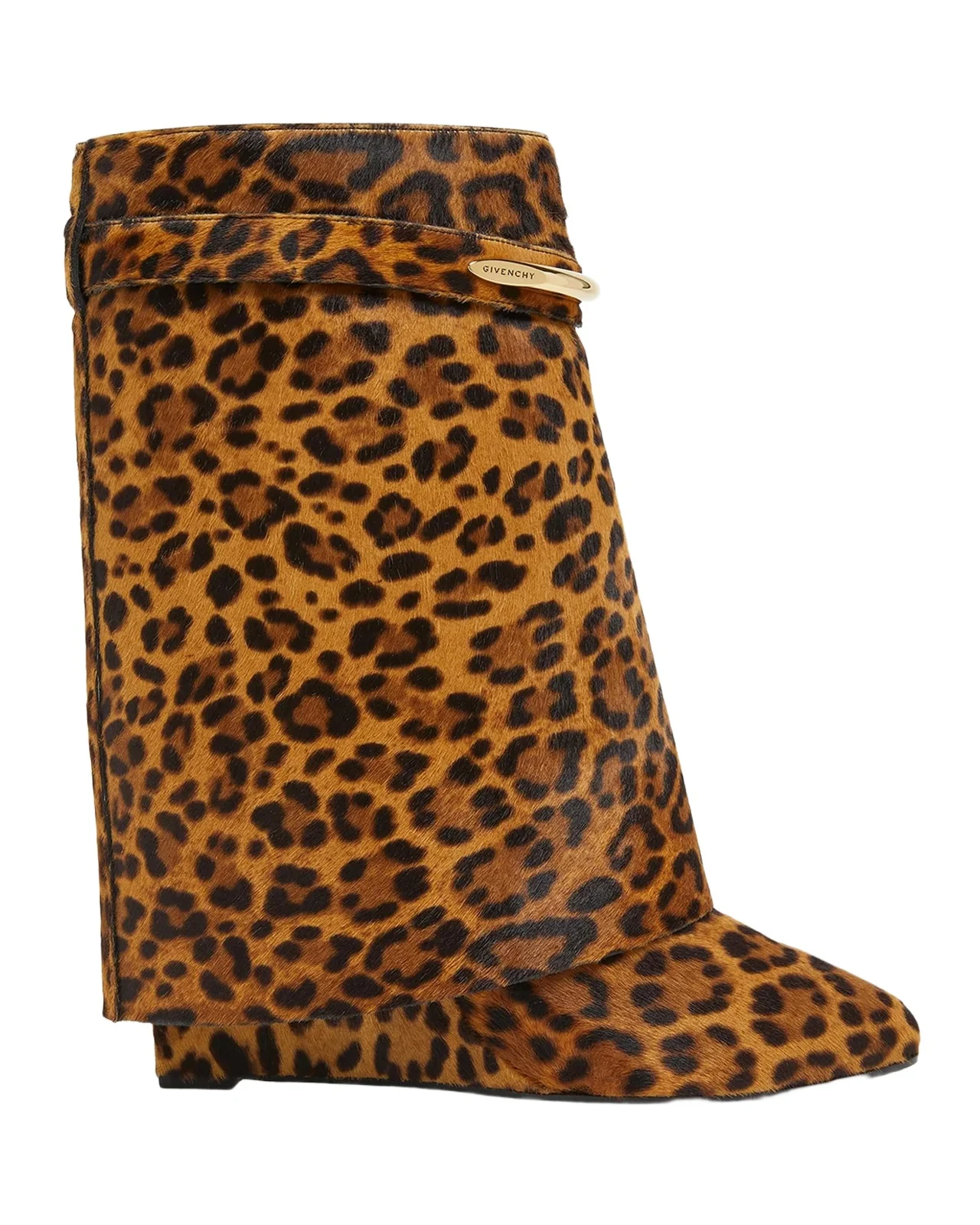 Givenchy 90mm Shark Pinch Leopard Calf Hair Wedge Ankle Boots