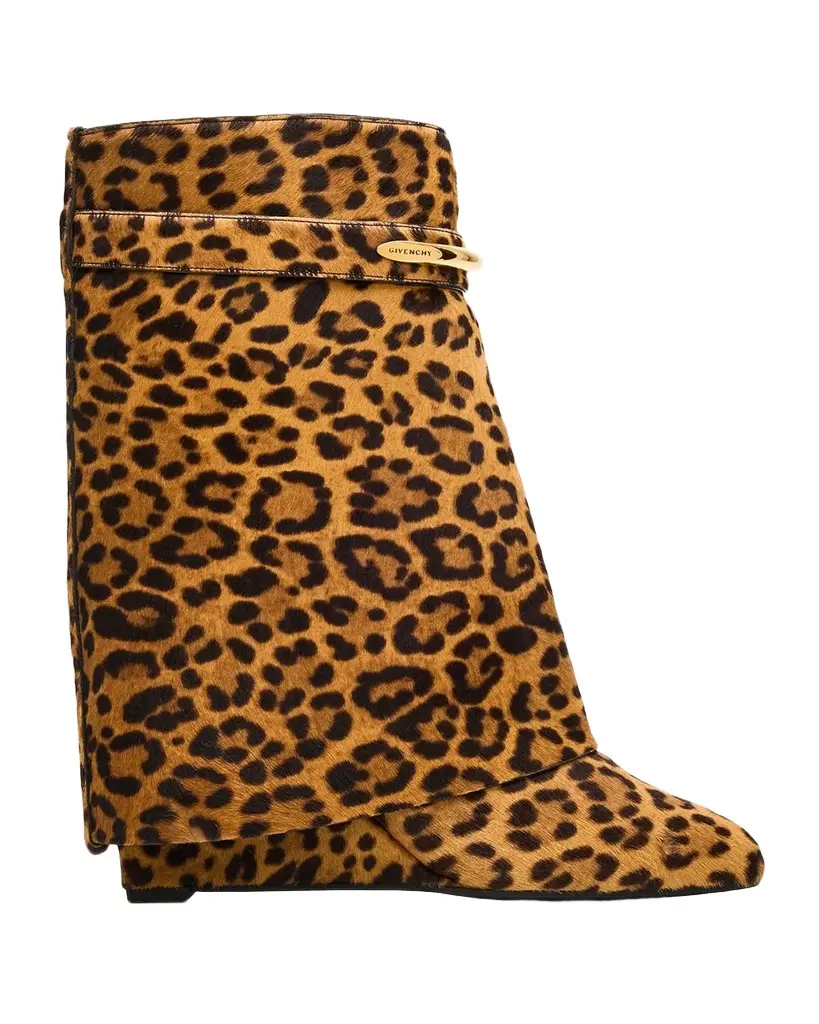 Givenchy 90mm Shark Pinch Leopard Calf Hair Wedge Ankle Boots