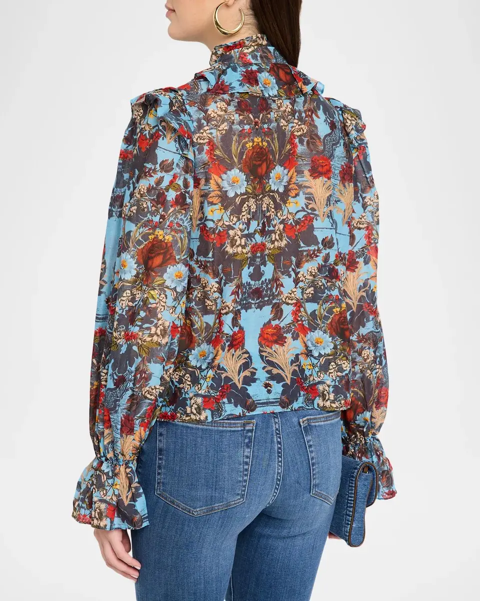 Alice + Olivia Bernice Ruffled Floral Cotton Blouse | Thumbnail 3