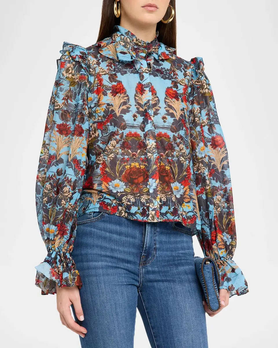 Alice + Olivia Bernice Ruffled Floral Cotton Blouse | Thumbnail 4