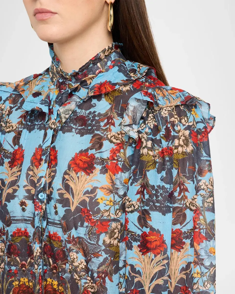Alice + Olivia Bernice Ruffled Floral Cotton Blouse | Thumbnail 5