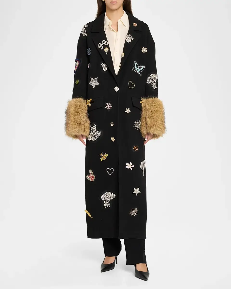 Cinq à Sept Mariella Embellished Faux-Fur-Cuff Coat | Thumbnail 2