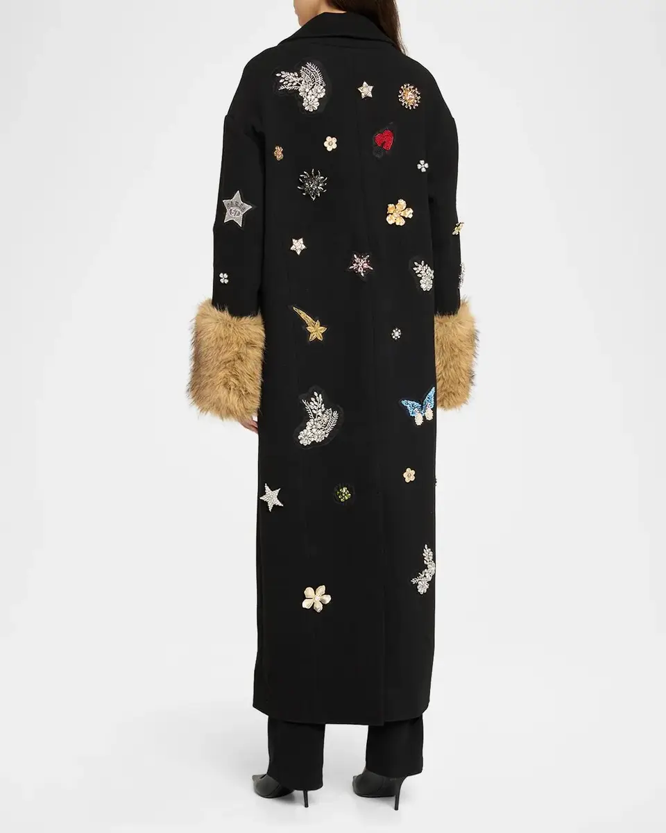 Cinq à Sept Mariella Embellished Faux-Fur-Cuff Coat | Thumbnail 3