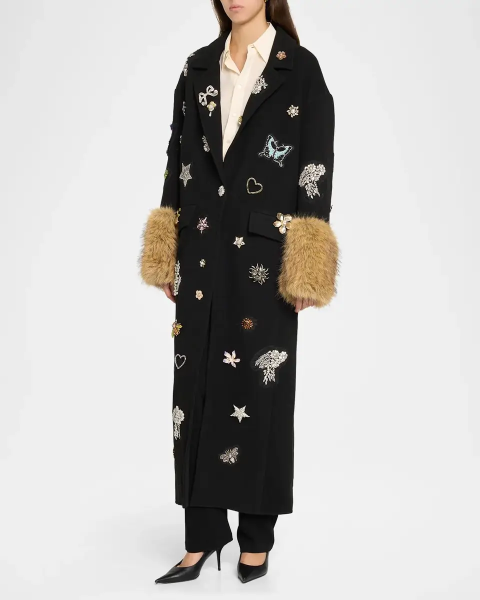 Cinq à Sept Mariella Embellished Faux-Fur-Cuff Coat | Thumbnail 4