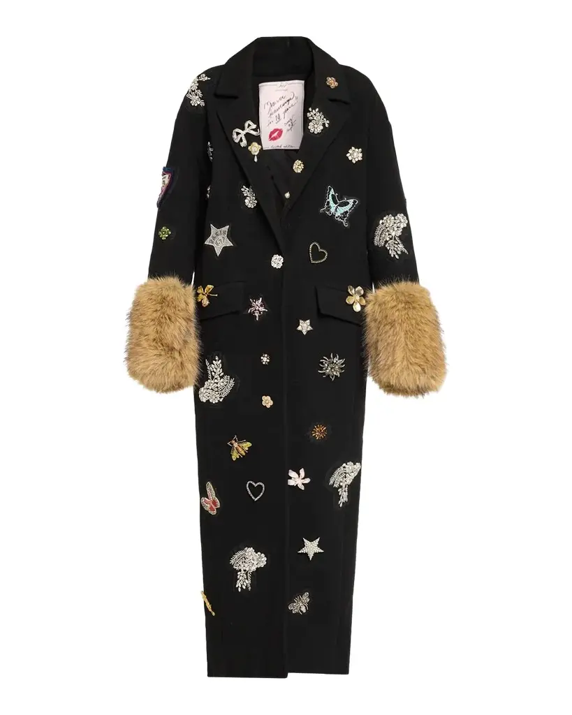 Mariella Embellished Faux-Fur-Cuff Coat Mariella Embellished Faux-Fur-Cuff Coat