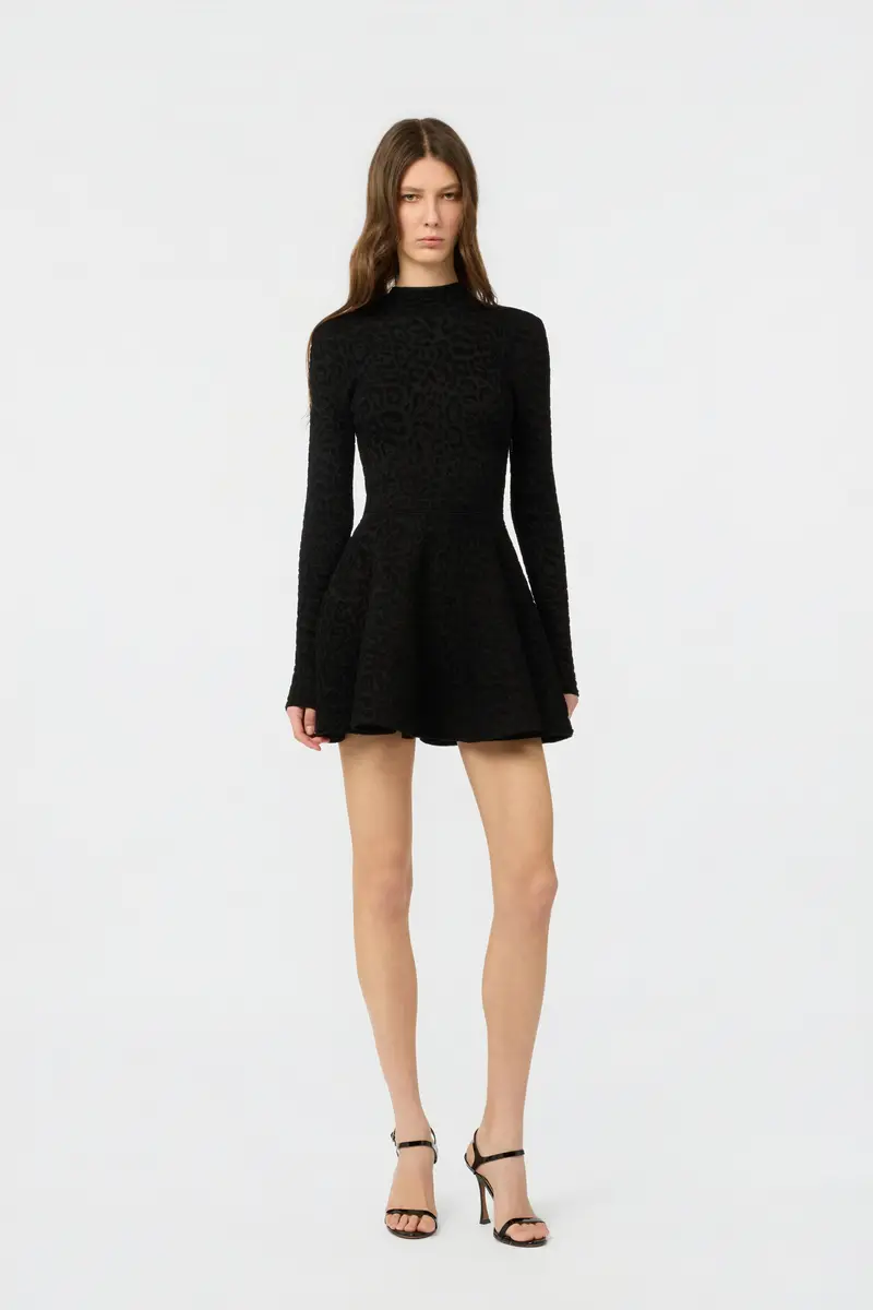 Roberto Cavalli Black Knit Mini Dress with Leopard Motif | Thumbnail 6