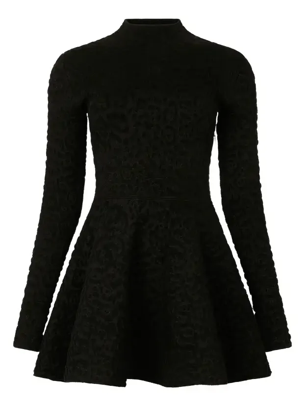 Roberto Cavalli Black Knit Mini Dress with Leopard Motif