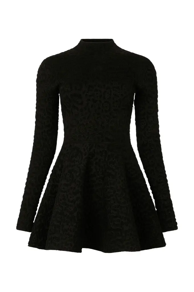 Black Knit Mini Dress with Leopard Motif Black Knit Mini Dress with Leopard Motif