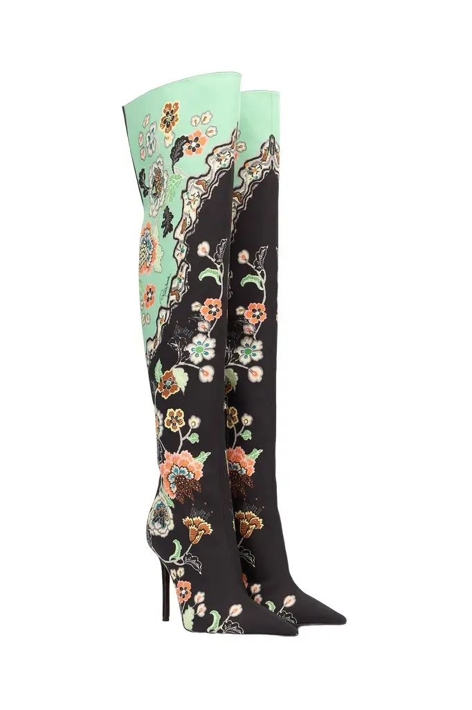Boots in Silk with Kimono Print
