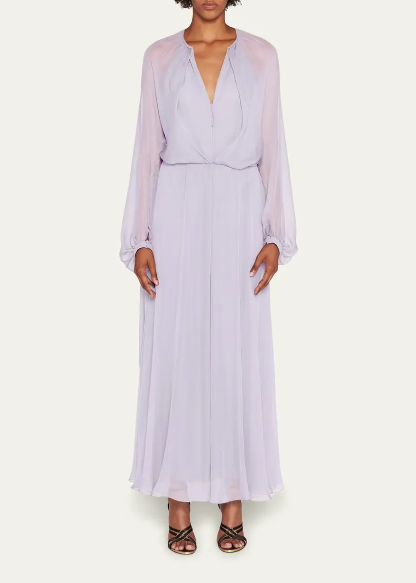 Giorgio Armani Zip-Front Long-Sleeve Silk Chiffon Layered Gown | Thumbnail 2 Giorgio Armani Zip-Front Long-Sleeve Silk Chiffon Layered Gown | Thumbnail 2