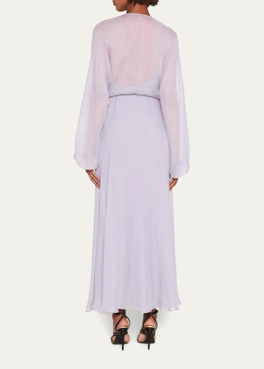 Giorgio Armani Zip-Front Long-Sleeve Silk Chiffon Layered Gown | Thumbnail 3 Giorgio Armani Zip-Front Long-Sleeve Silk Chiffon Layered Gown | Thumbnail 3
