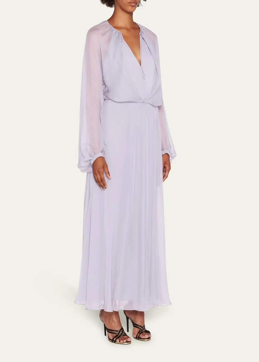 Giorgio Armani Zip-Front Long-Sleeve Silk Chiffon Layered Gown | Thumbnail 4 Giorgio Armani Zip-Front Long-Sleeve Silk Chiffon Layered Gown | Thumbnail 4