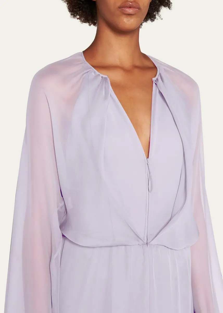 Giorgio Armani Zip-Front Long-Sleeve Silk Chiffon Layered Gown | Thumbnail 5 Giorgio Armani Zip-Front Long-Sleeve Silk Chiffon Layered Gown | Thumbnail 5