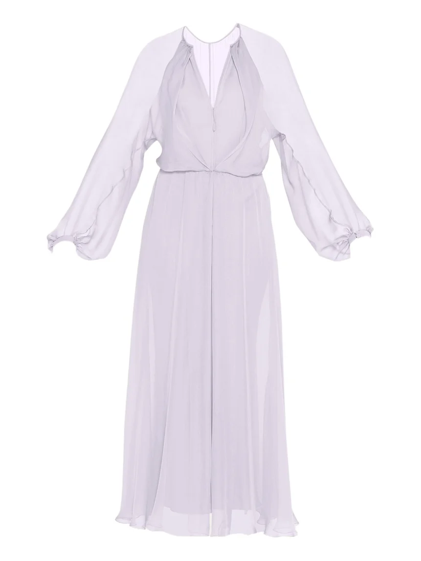 Giorgio Armani Zip-Front Long-Sleeve Silk Chiffon Layered Gown