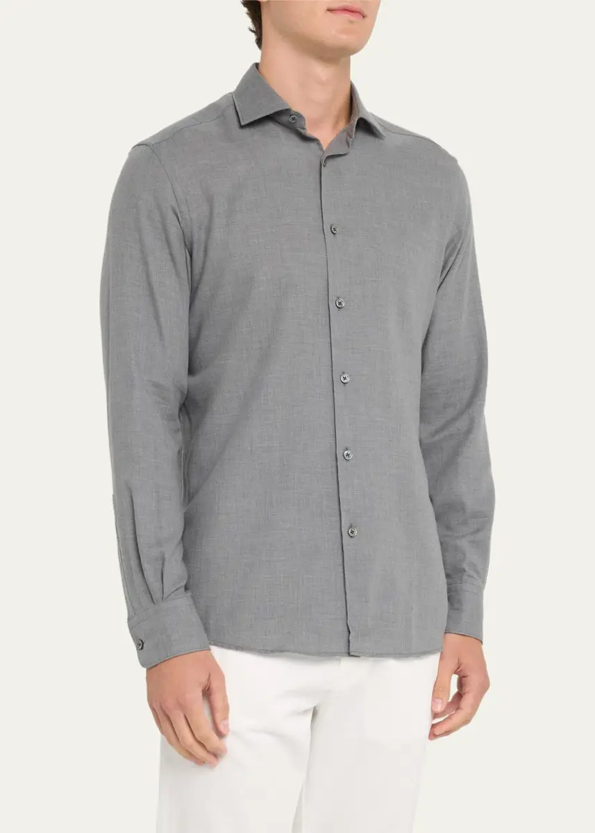 Zegna Men's Cashco Melange Sport Shirt | Thumbnail 4 Zegna Men's Cashco Melange Sport Shirt | Thumbnail 4