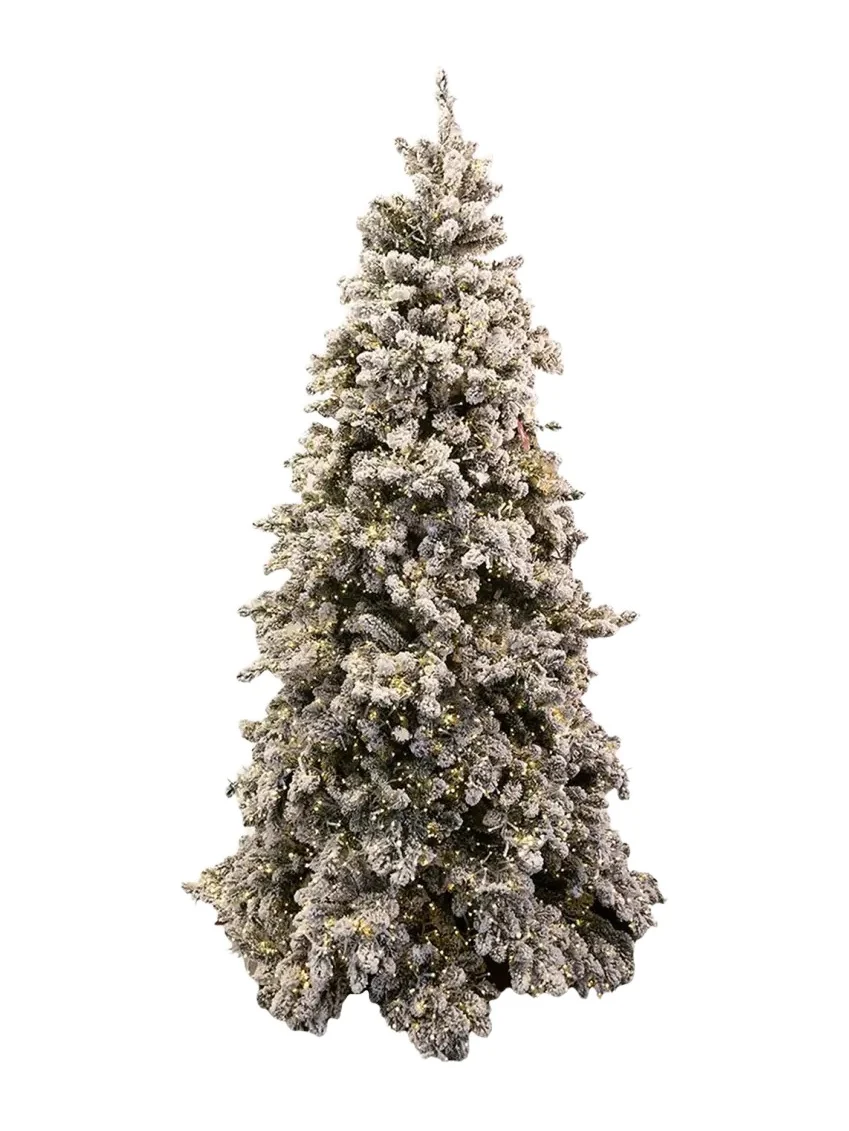 Barcana Snowy Royal Majestic Pine Pre-Lit Christmas Tree w/ Cluster Warm White LED Lights, 7.5'