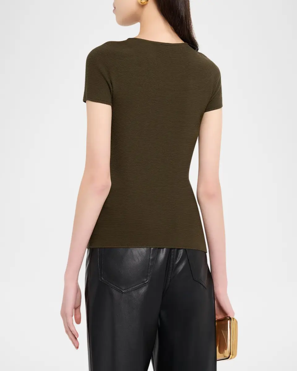 Giorgio Armani Ottoman Knit Fitted Short-Sleeve T-Shirt | Thumbnail 3