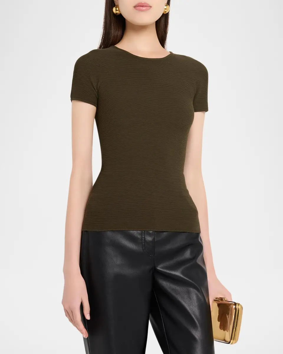 Giorgio Armani Ottoman Knit Fitted Short-Sleeve T-Shirt | Thumbnail 4