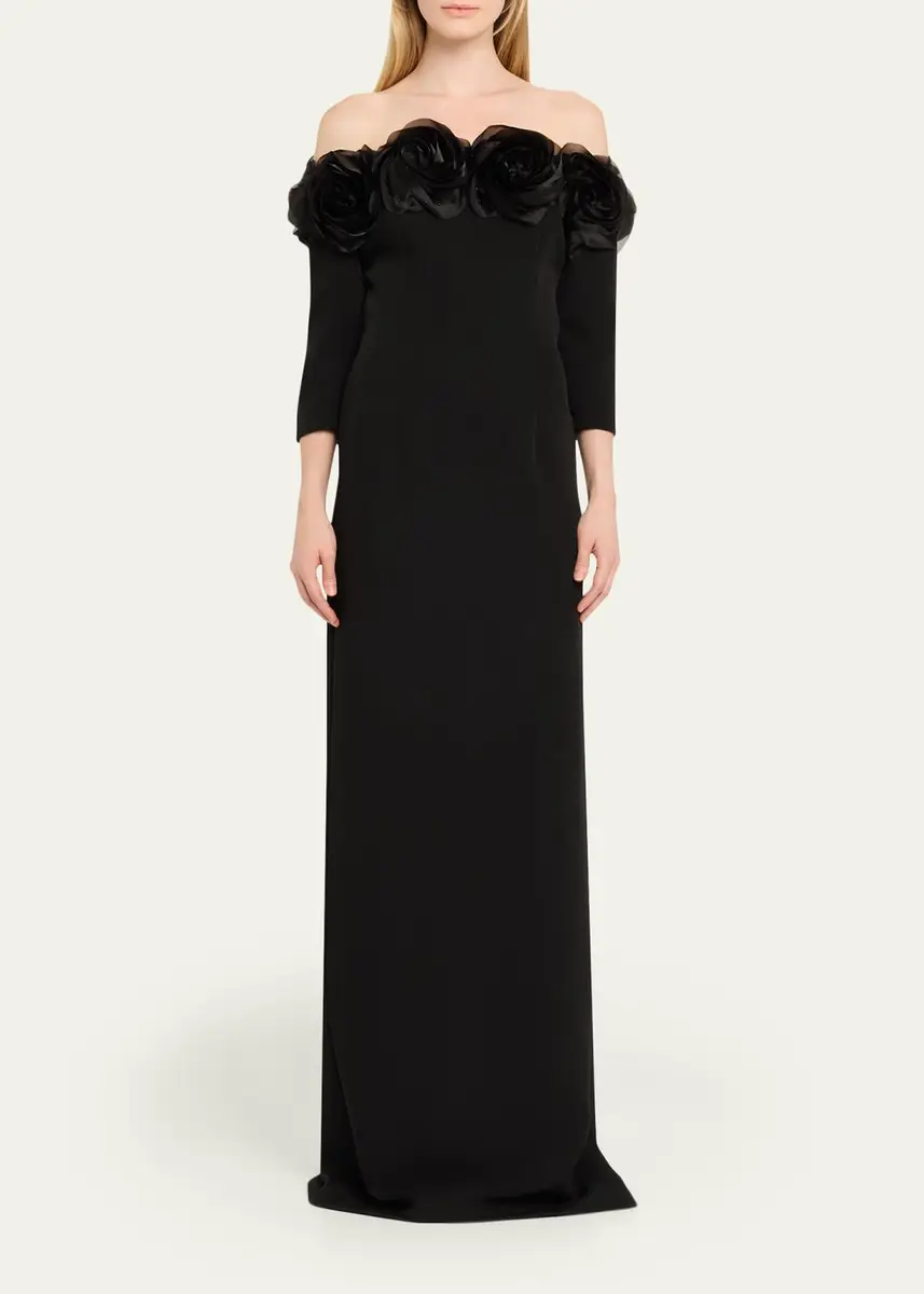 Rickie Freeman for Teri Jon Off-Shoulder Applique Column Gown | Thumbnail 2