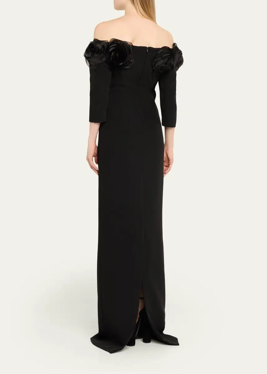 Rickie Freeman for Teri Jon Off-Shoulder Applique Column Gown | Thumbnail 3