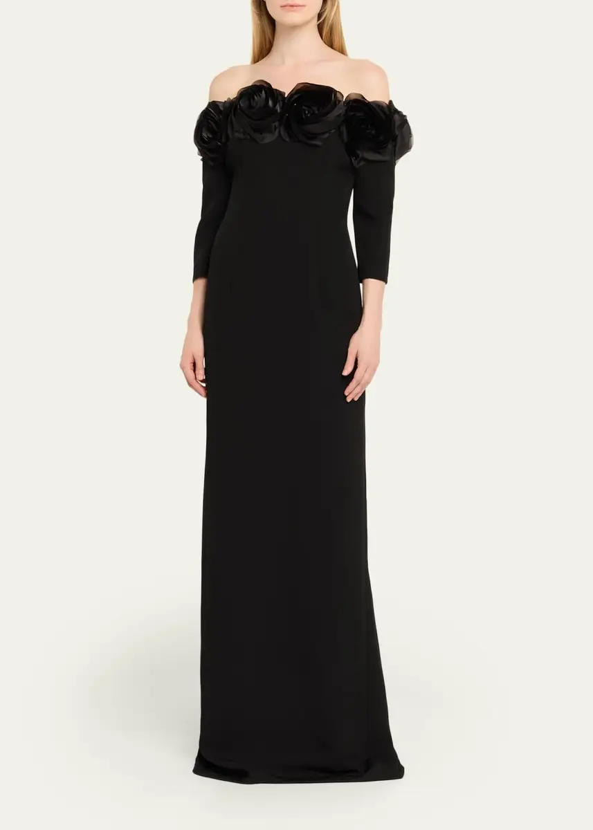 Rickie Freeman for Teri Jon Off-Shoulder Applique Column Gown | Thumbnail 4