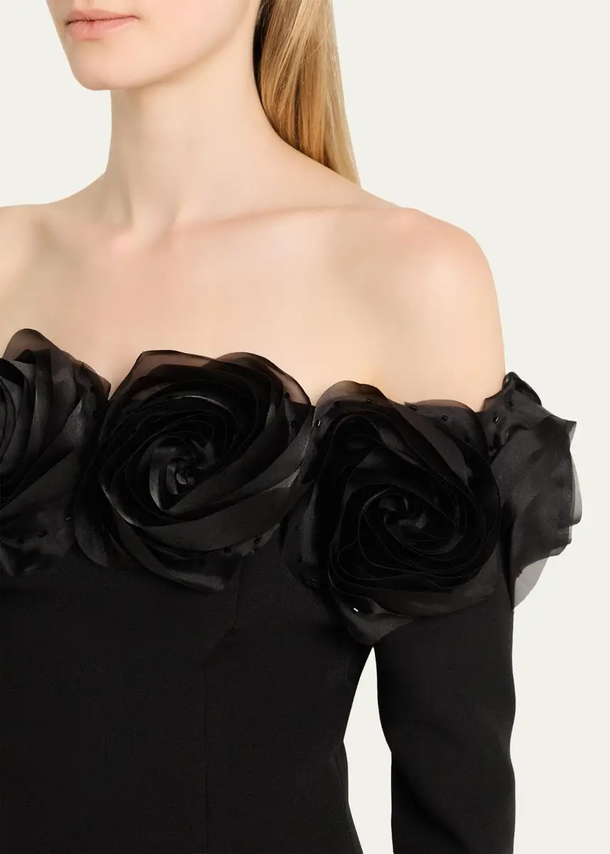 Rickie Freeman for Teri Jon Off-Shoulder Applique Column Gown | Thumbnail 5
