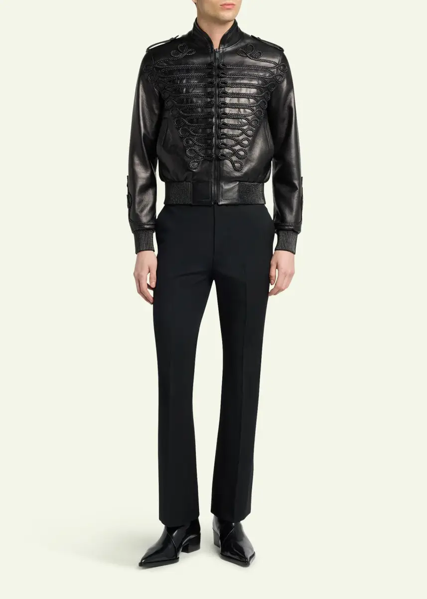 Alexander McQueen Men's Wool Slim Flare Flat-Front Trousers | Thumbnail 2 Alexander McQueen Men's Wool Slim Flare Flat-Front Trousers | Thumbnail 2