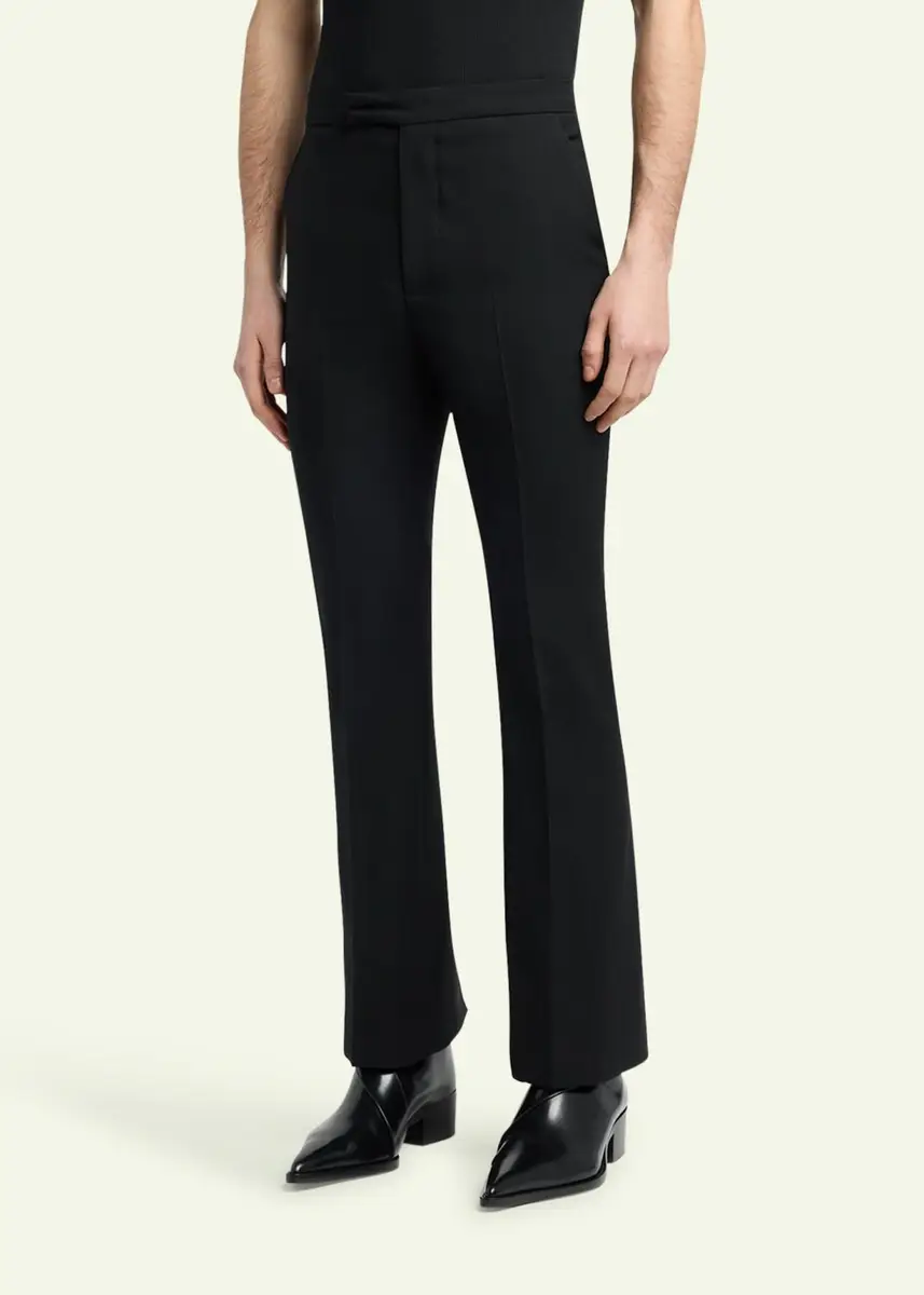Alexander McQueen Men's Wool Slim Flare Flat-Front Trousers | Thumbnail 4 Alexander McQueen Men's Wool Slim Flare Flat-Front Trousers | Thumbnail 4
