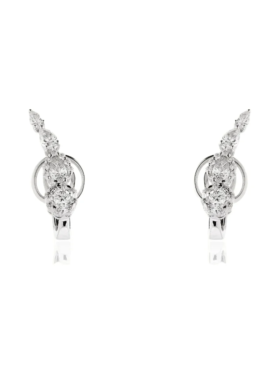 18K White Gold Graduated Diamond Climber Earrings