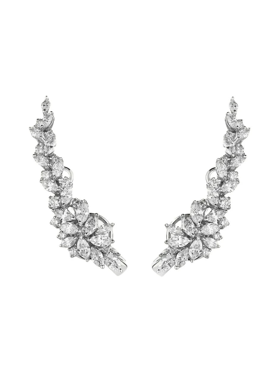 18K White Gold Diamond Climber Earrings