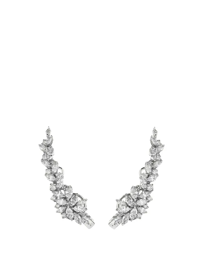 YEPREM 18K White Gold Diamond Climber Earrings